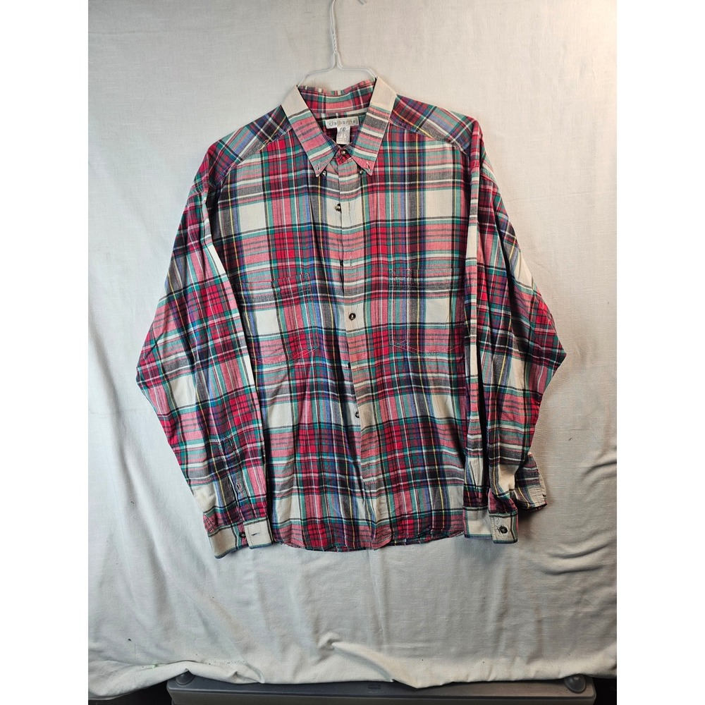 Claiborne Mens XL Plaid Button Down Shirt  Cotton Multi Color Red Green